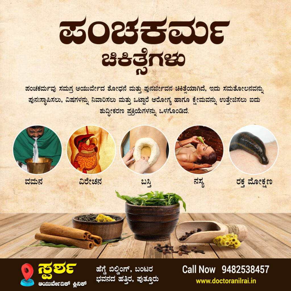 ಡಾ. ಅನಿಲ್ ರೈ ಅವರ ಸ್ಪರ್ಷ ಕ್ಲಿನಿಕ್ ನಲ್ಲಿ ದೊರೆಯುವ ಪಂಚಕರ್ಮ ಚಿಕಿತ್ಸೆಗಳ ಮಾಹಿತಿ ಒಳಗೊಂಡ ಚಿತ್ರ. 